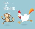 Rooster Running with Monkey Royalty Free Stock Photo