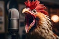 rooster screaming into the microphone generative ai