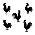 rooster silhouette icon set Royalty Free Stock Photo
