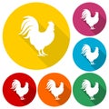 Rooster silhouette icons set with long shadow Royalty Free Stock Photo