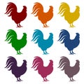 Rooster silhouette icons set Royalty Free Stock Photo