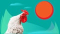 Rooster sings in the morning, meeting the sun Royalty Free Stock Photo