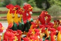 Rooster statues in King Naresuan the great shrine