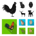 Rooster, tiger, deer, owl and other animals.Animals set collection icons in black, flat style vector symbol stock