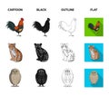 Rooster, tiger, deer, owl and other animals.Animals set collection icons in cartoon,black,outline,flat style vector