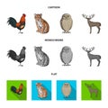 Rooster, tiger, deer, owl and other animals.Animals set collection icons in cartoon,flat,monochrome style vector symbol Royalty Free Stock Photo