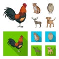 Rooster, tiger, deer, owl and other animals.Animals set collection icons in cartoon,flat style vector symbol stock Royalty Free Stock Photo