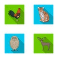 Rooster, tiger, deer, owl and other animals.Animals set collection icons in flat style vector symbol stock illustration