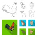 Rooster, tiger, deer, owl and other animals.Animals set collection icons in outline,flat style vector symbol stock