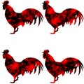 Rooster, triangular geometric polygonal roosters, illustration of on white background