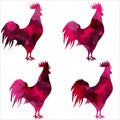 Rooster, triangular geometric polygonal roosters, isolated illustration of on white background