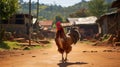 Rooster Walking On Dirt Road: A Captivating Snapshot Of Afro-colombian Themes