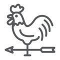 Rooster weather vane line icon, farming