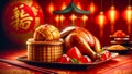 Rooster worshiping at the Chinese New Year festival, AI Generate image