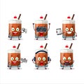 Root beer with ice cream cartoon character are playing games with various cute emoticons