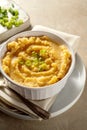 Root mash. Root vegetables mashed in a bowl. Garnished with oil and herbs. Royalty Free Stock Photo