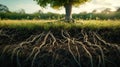 The root system of agricultural land, depicting the soil structure