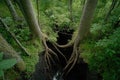 Root system - complex underground structure, enhancing water absorption, plant anatomy, subsoil network, moisture intake Royalty Free Stock Photo
