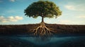 Root system - complex underground structure, enhancing water absorption, plant anatomy, subsoil network, moisture intake Royalty Free Stock Photo