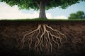 Root system - complex underground structure, enhancing water absorption, plant anatomy, subsoil network, moisture intake Royalty Free Stock Photo