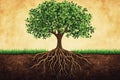 Root system - complex underground structure, enhancing water absorption, plant anatomy, subsoil network, moisture intake Royalty Free Stock Photo