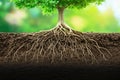 Root system - complex underground structure, enhancing water absorption, plant anatomy, subsoil network, moisture intake Royalty Free Stock Photo