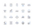 Rooted down line icons collection. Anchored, Grounded, Established, Firm, Fixed, Stable, Rooted vector and linear