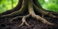 Rooted Strength A massive, ancient tree with deep, visible roots spreading widely, symbolizing a father s enduring presence. An Royalty Free Stock Photo