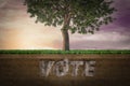 Rooted in the voting letter shape demonstrating Environmental election concept. 3D illustration.