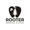 Rooter dental clinic, negative space tooth and pine with night scene for dental office