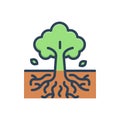 Color illustration icon for Roots, sprout and botany