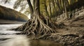 roots tree by a river Royalty Free Stock Photo