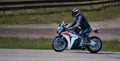 10-05-2020 Ropazi, Latvia Motorcycle practice leaning into a fast corner on track. Motorbike racing