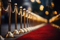 Rope barrier with red carpet and flash light