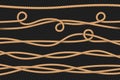 Rope borders. Cord threads, twisted ropes texture. Marine realistic sailor string vector set