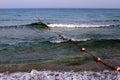 Rope with buoys to fence off a safe swimming area on the beach Royalty Free Stock Photo