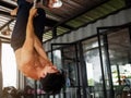 Rope Climb Exercise at fitness gym Royalty Free Stock Photo