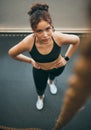 Rope climbing, gym and fitness of woman ready for sports challenge, full body workout and training workout. Female Royalty Free Stock Photo