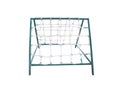 Rope climbing mesh with green pole structure in the playground isolated on white toy sport background , clipping path Royalty Free Stock Photo