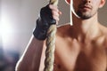 Rope climbing workout Royalty Free Stock Photo