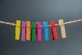 Rope clothespin wooden colorful color. green clamp