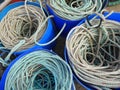 Rope coils in plastic tubs