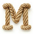 Rope crafted letter M displayed white background showcasing intricate design and texture suitable creative projects and Royalty Free Stock Photo