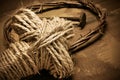 Rope cross, crown of thorns and nails Royalty Free Stock Photo