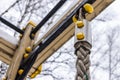 Rope fastening element on a street climbing simulator