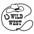 Rope frame with cowboy hat and lasso. Vector wild west illustration isolated on white foe design.