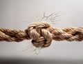 A rope fraying under tension, placed against a light backdrop emphasizing breaking points in fragile systems Royalty Free Stock Photo