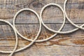 Rope gyrate on a wooden table Royalty Free Stock Photo