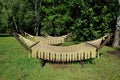 Rope hammocks on wooden supports in the park