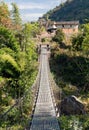 Rope hanging suspension bridge in Nepal Royalty Free Stock Photo